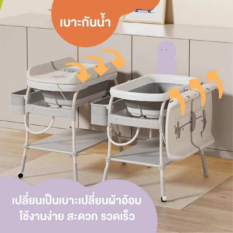 อ่างอาบน้ำ BUBBLE BEANS พร้อมขาตั้งและเปลี่ยนผ้าอ้อม รุ่น AQUA